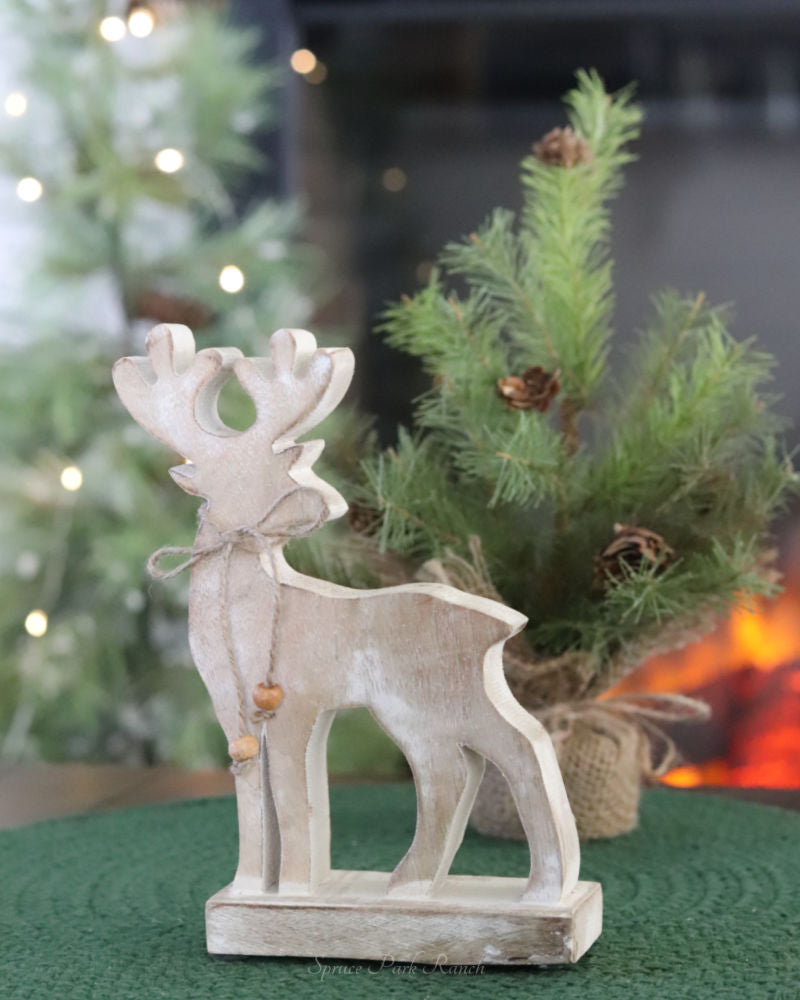 Wood Reindeer on Stand