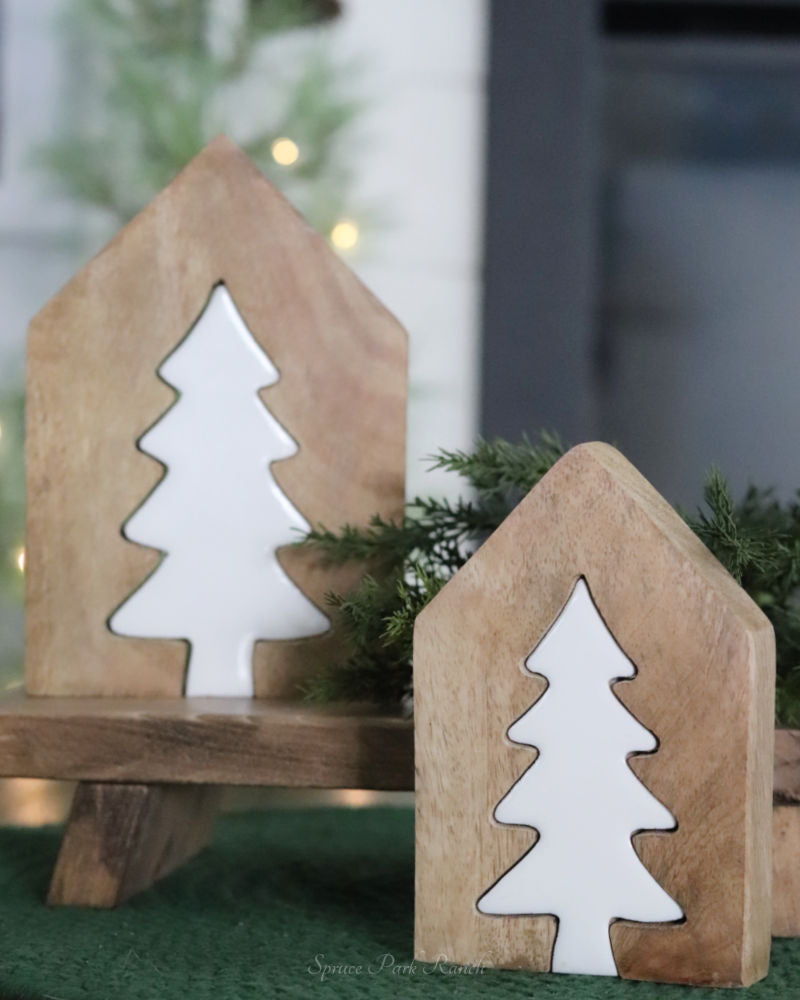 Layered House and Tree Wood Block Set