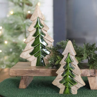 Layered Wood and Green Enamel Tree