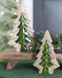 Layered Wood and Green Enamel Tree