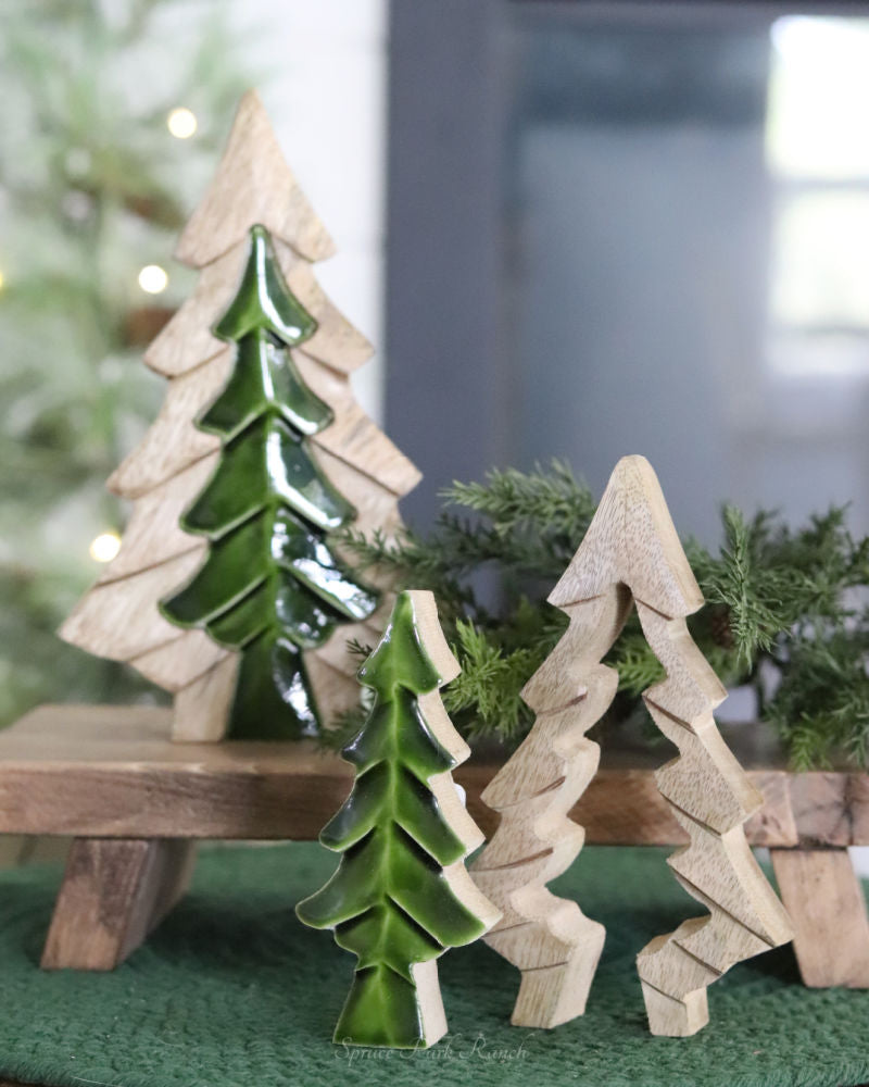 Layered Wood and Green Enamel Tree