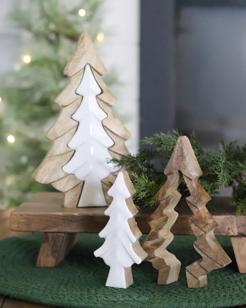 Layered Wood and White Enamel Tree