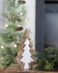 Layered Wood and White Enamel Tree