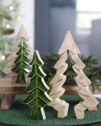 Layered Wood and Green Enamel Tree