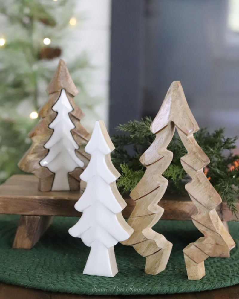 Layered Wood and White Enamel Tree