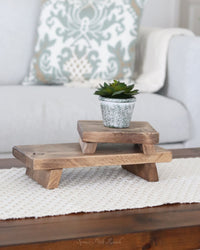 Wood Risers Set of Two Brown Stain