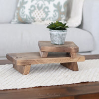Wood Risers Set of Two Brown Stain