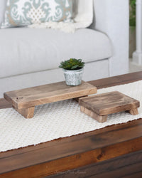 Wood Risers Set of Two Brown Stain