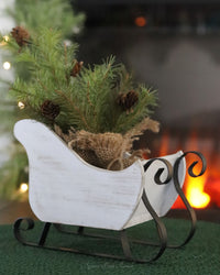 White Distressed Wood and Metal Sleigh