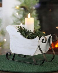 White Distressed Wood and Metal Sleigh
