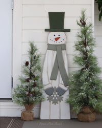 Green Scarf Wood Snowman Tall