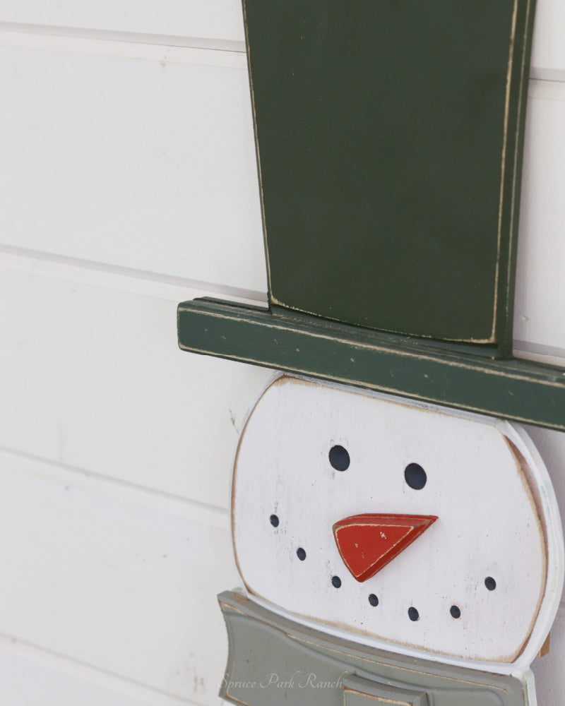 Green Scarf Wood Snowman Tall