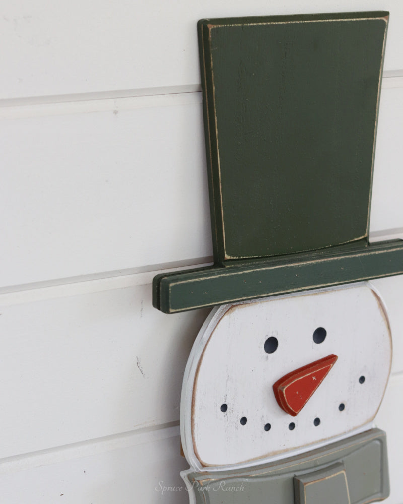 Green Scarf Wood Snowman Tall