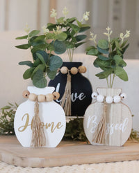 Imitation Wood Vases With Greenery