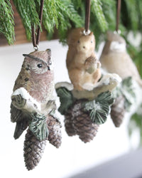 Woodland Fauna on Pinecone Ornament