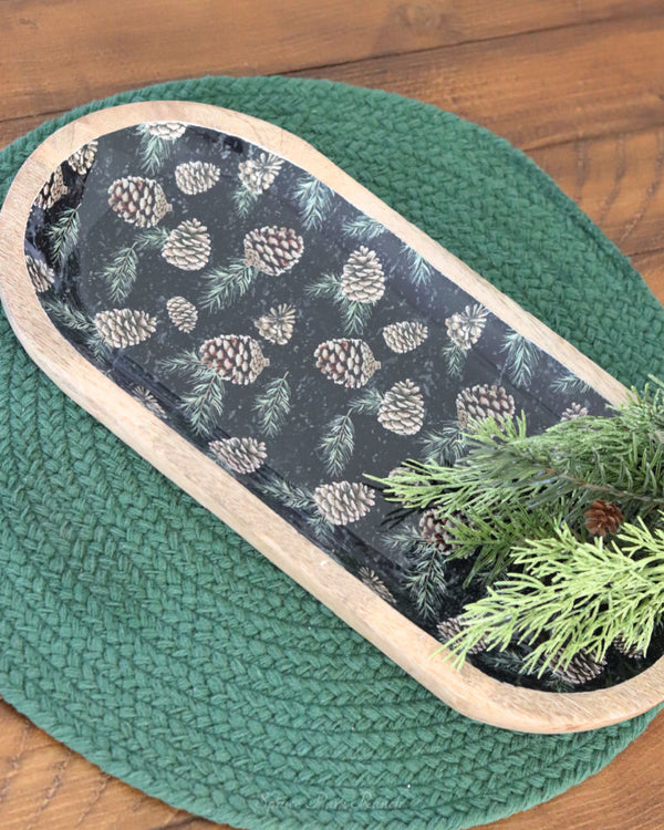 Woodland Pines Mango Wood Tray Black 15"