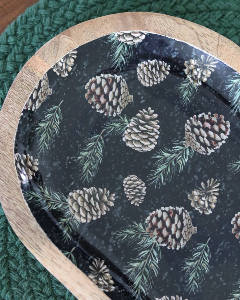 Woodland Pines Mango Wood Tray Black 15"