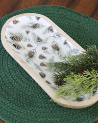 Woodland Pines Mango Wood Tray White 13"