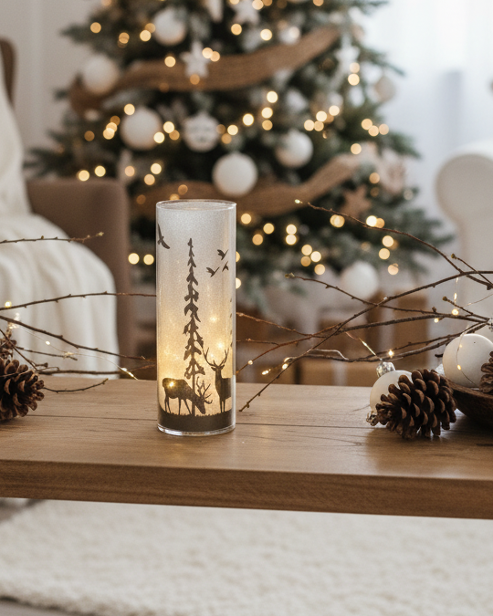 Lighted Woodland Nature Scene Cylinder