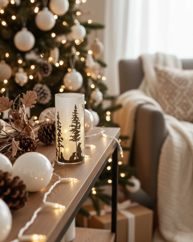 Lighted Woodland Nature Scene Cylinder
