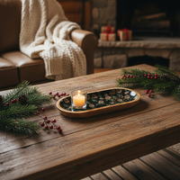 Woodland Pines Mango Wood Tray Black 15"