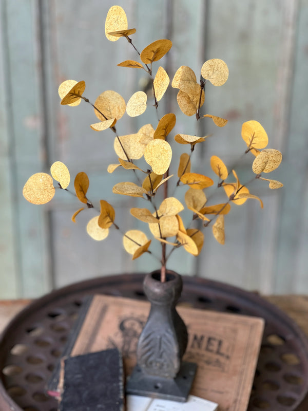 Penny Leaf Eucalyptus Pick Mustard 18"