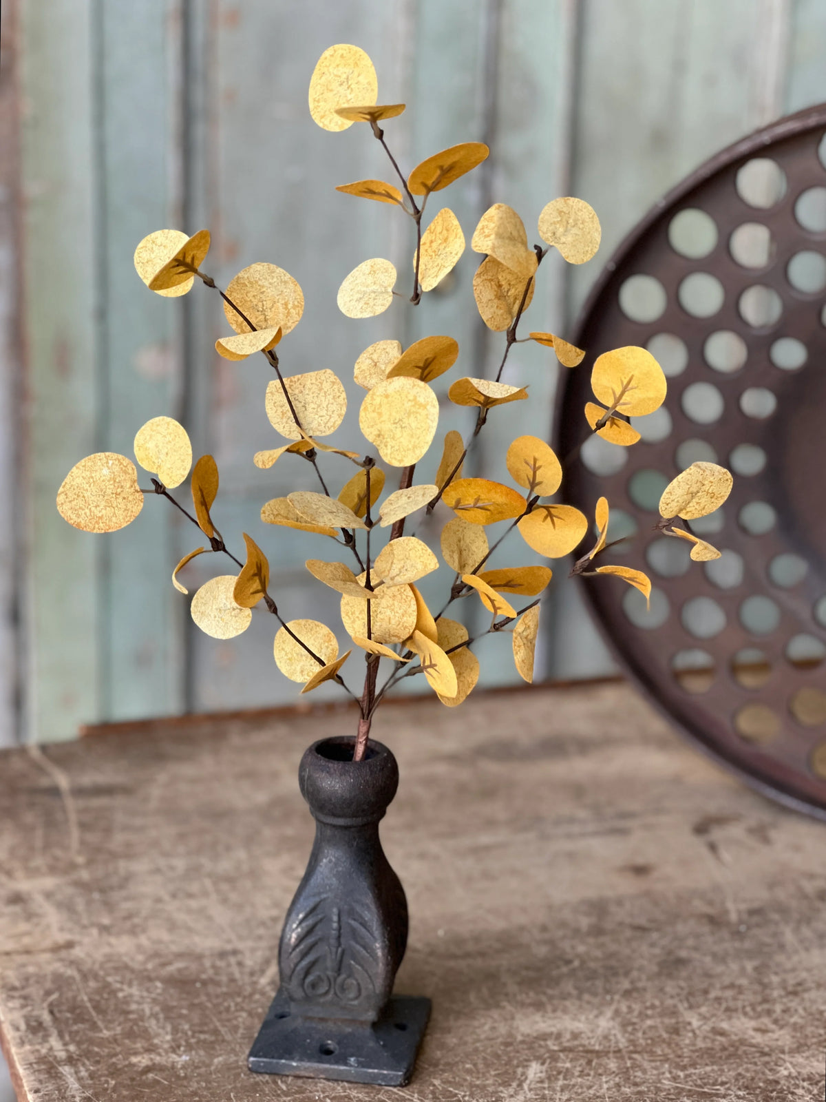 Penny Leaf Eucalyptus Pick Mustard 18"