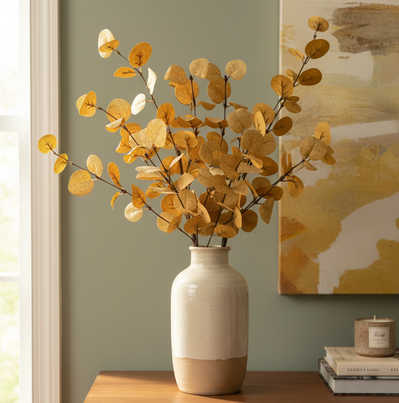 Penny Leaf Eucalyptus Pick Mustard 18"