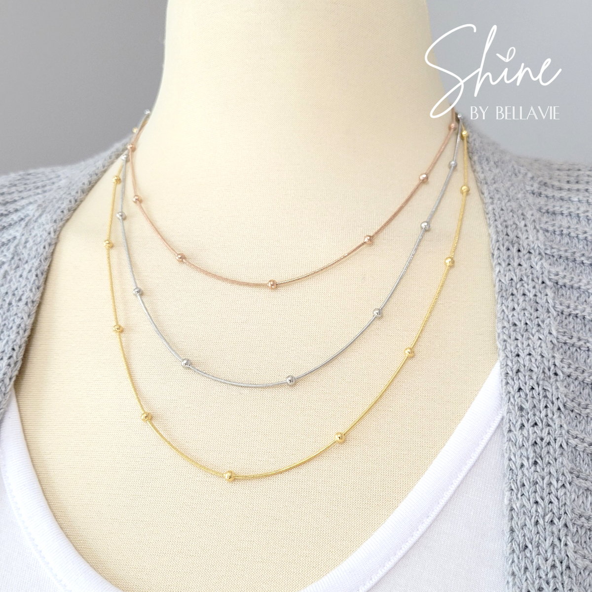 Antonia Layered Tri-Gold Satellite Necklace