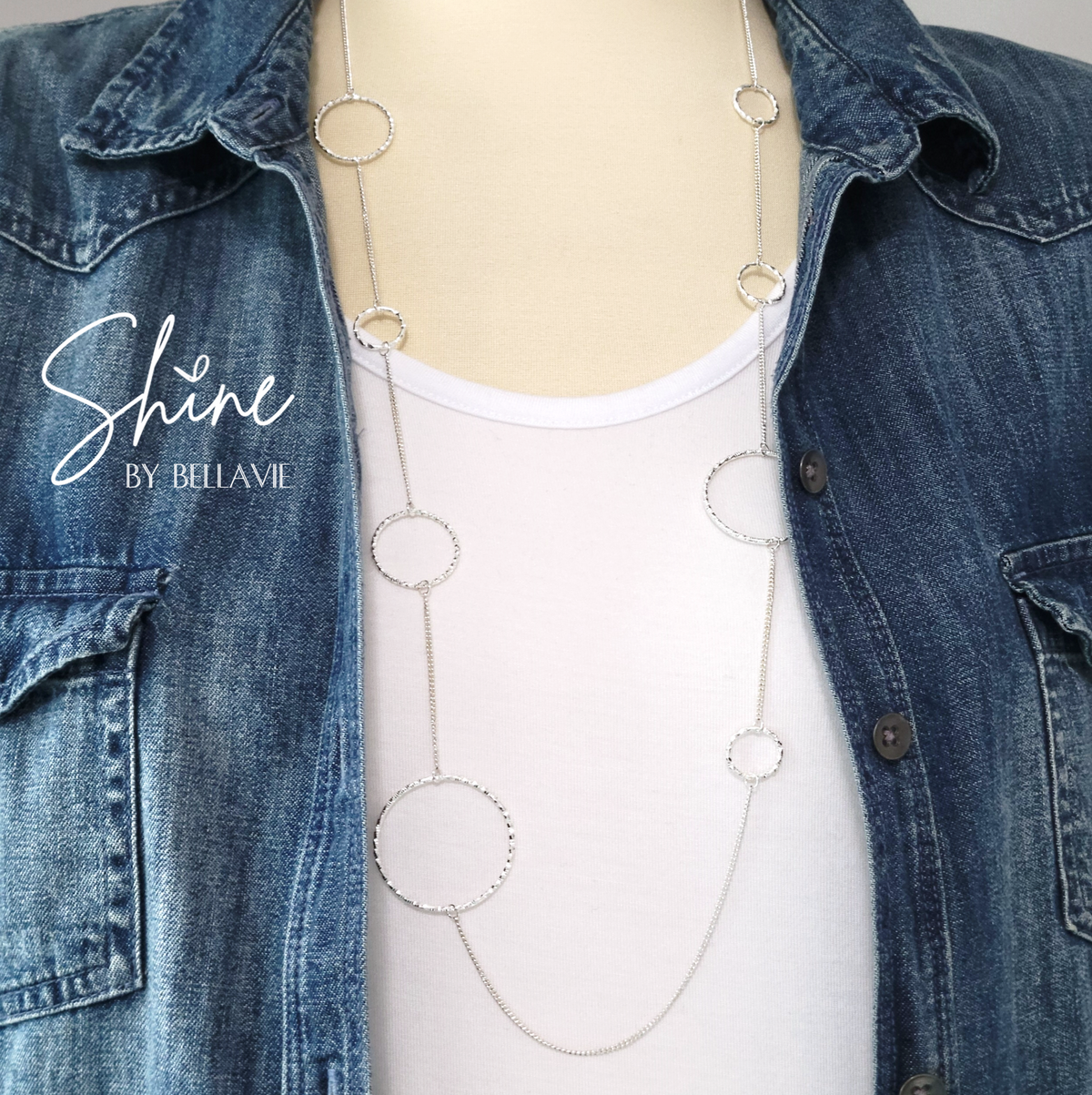 Ashlee Textured Silver Ring Long Necklace