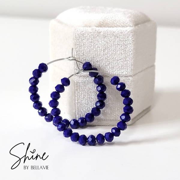 Azure Beaded Hoop Earrings