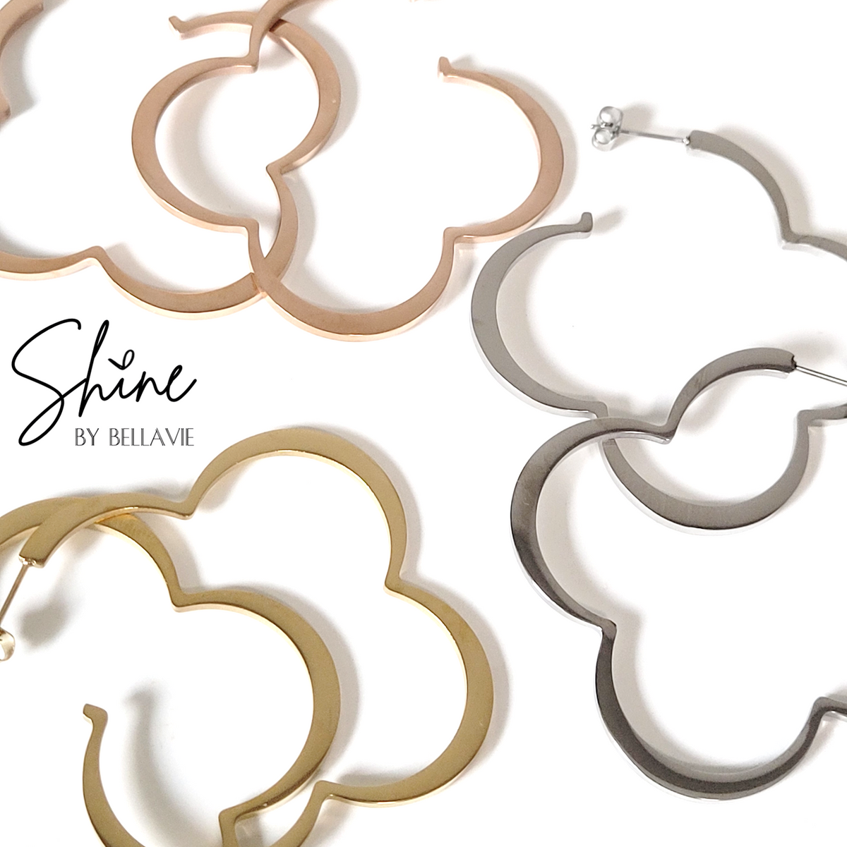 BELLAVIE Signature Quatrefoil Hoop Earrings