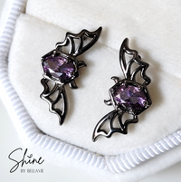 Purple Crystal Black Bat Stud Earrings