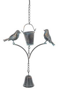 Bronze Patina Bucket with Bird Rain Chain