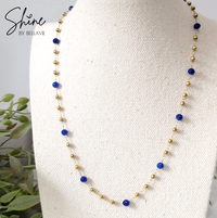 Colbalt And Gold Beaded Station Necklace