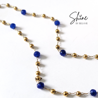 Colbalt And Gold Beaded Station Necklace