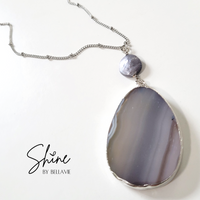Fiona Grey Agate and Fresh Water Pearl Long Necklace