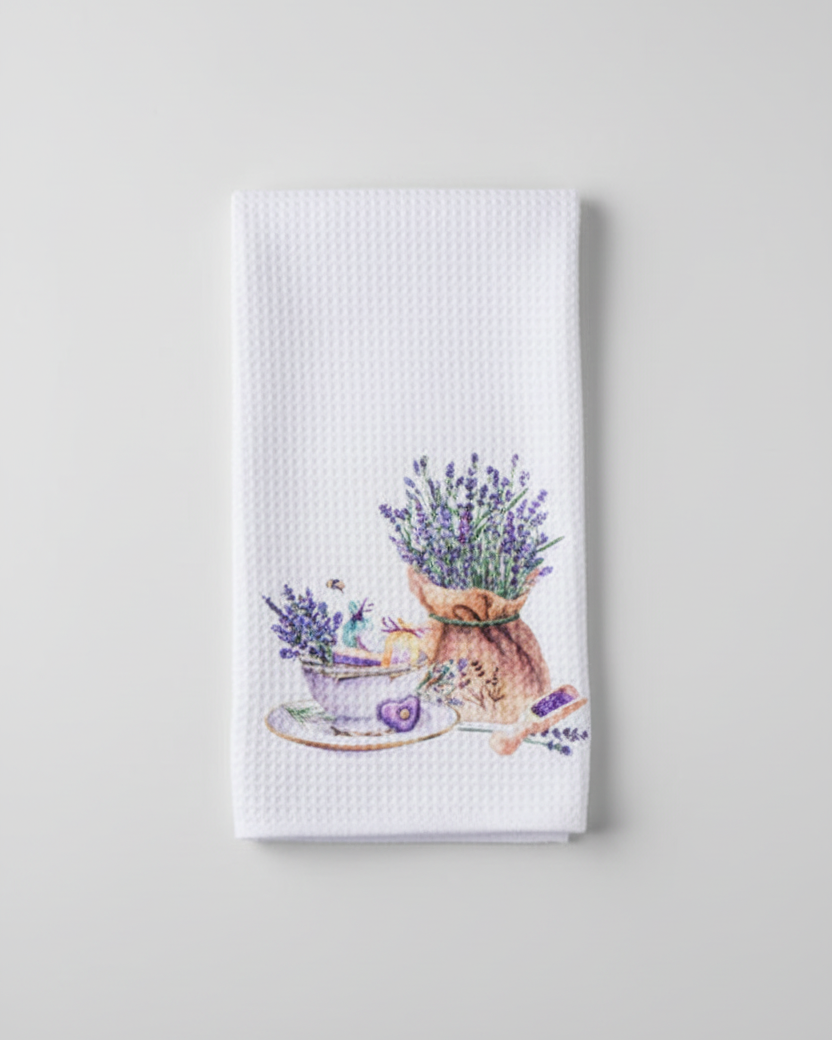 French Lavender Tea Towel - Tea Cup and Lavender