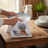 French Lavender Tea Towel - Tea Cup and Lavender