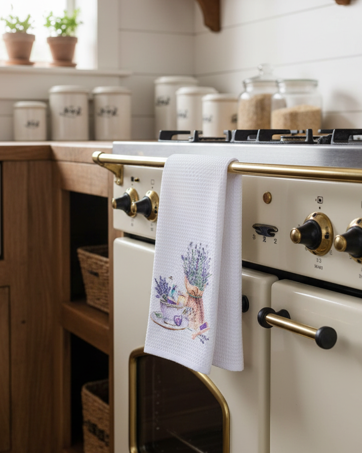 French Lavender Tea Towel - Tea Cup and Lavender