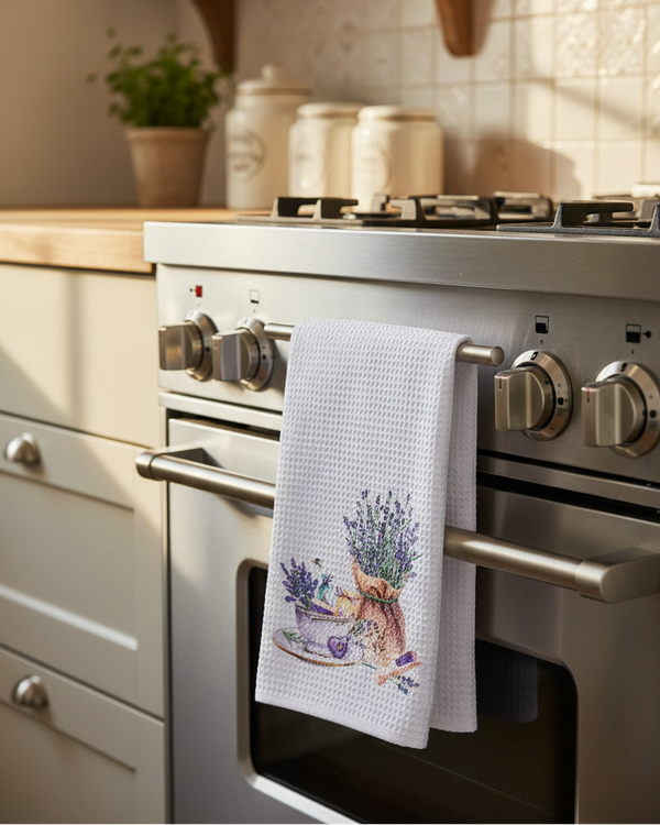 French Lavender Tea Towel - Tea Cup and Lavender