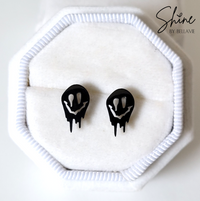 Melting Face Black Stud Earrings