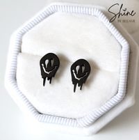 Melting Face Black Stud Earrings