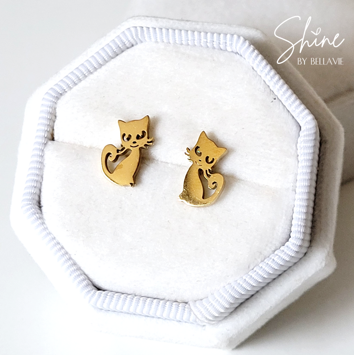 Gold Cat Stud Earrings