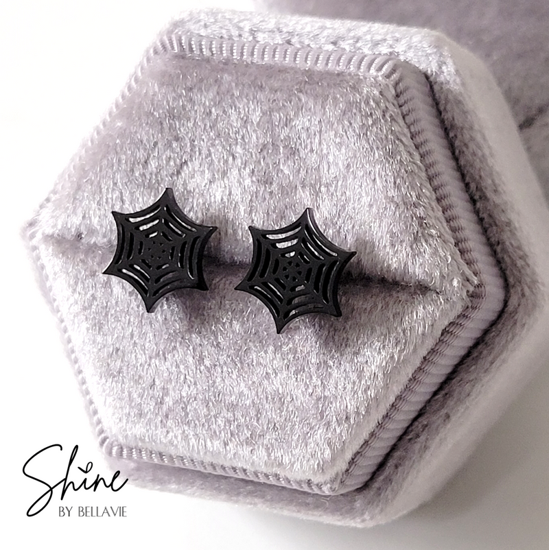 Black Spiderweb Stud Earrings