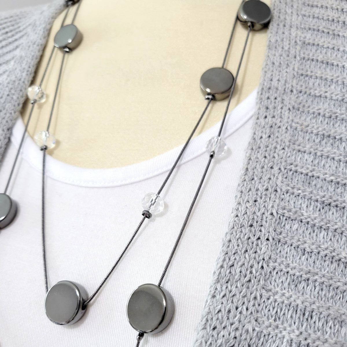 Hayley Disc and Crystal Bead Long Necklace