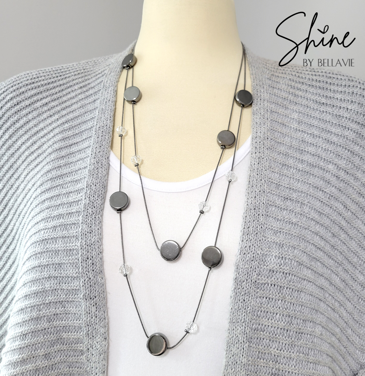 Hayley Disc and Crystal Bead Long Necklace