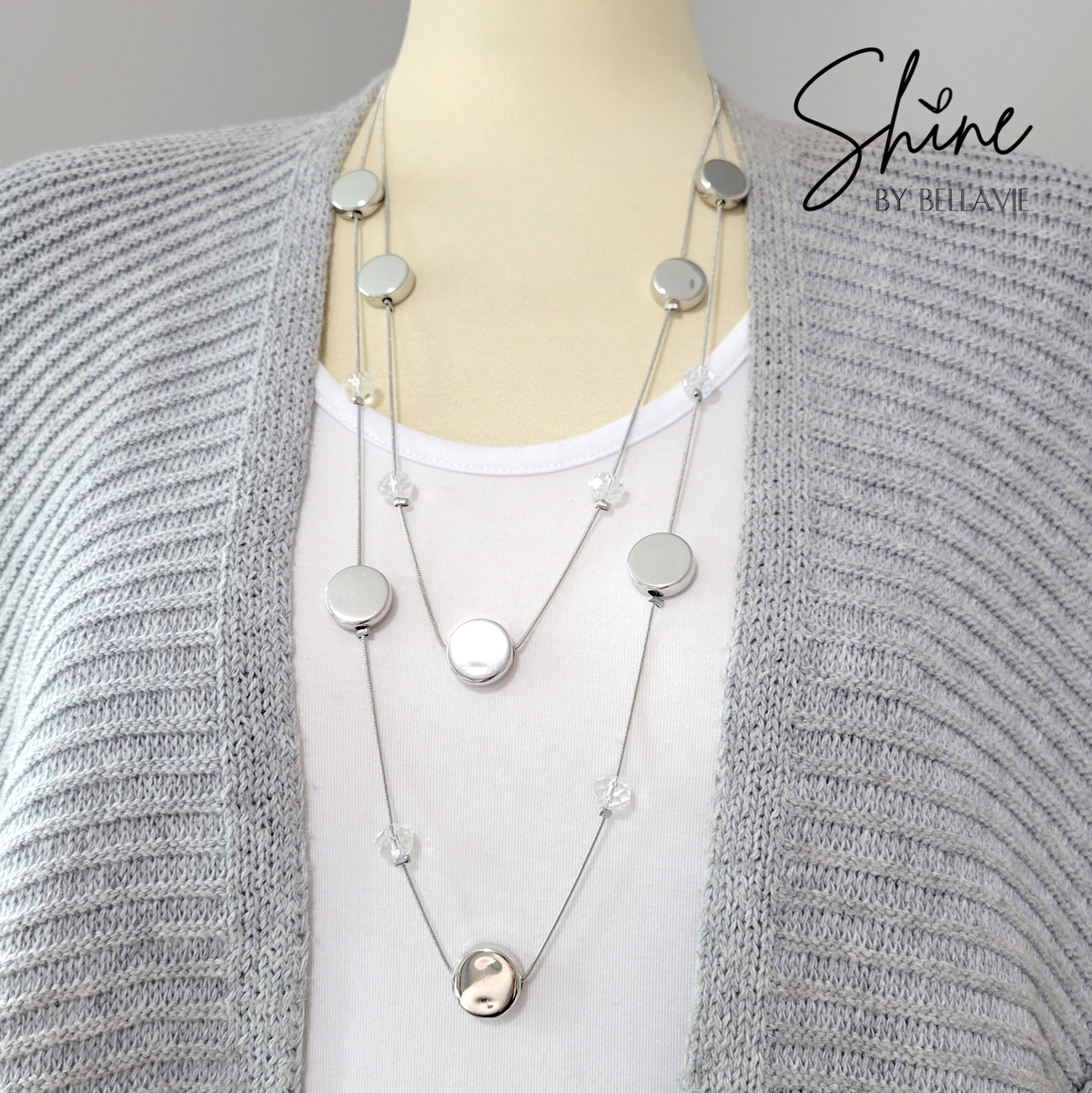 Hayley Disc and Crystal Bead Long Necklace