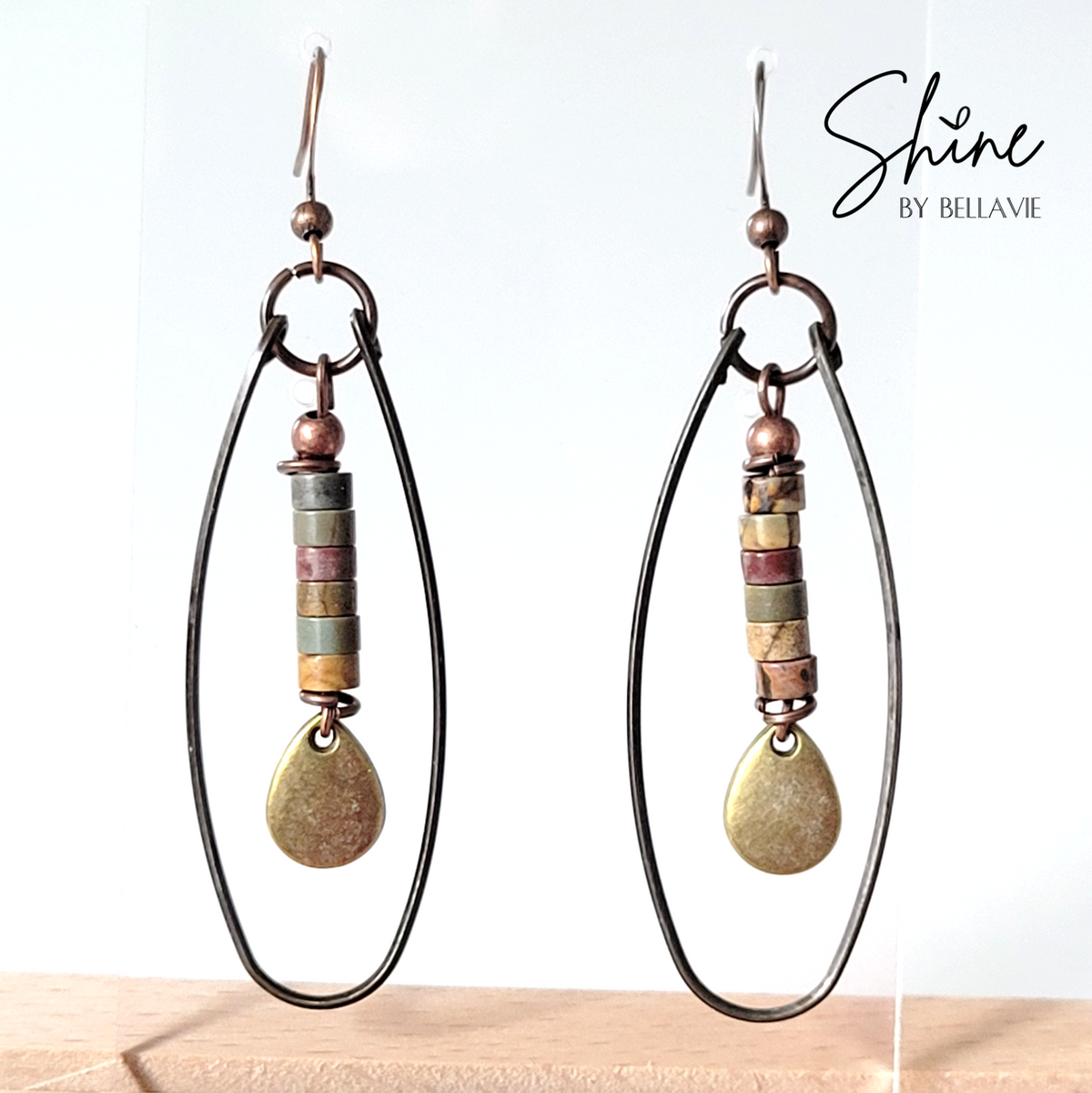 Hazel Antique Brass And Copper Bead Earrings