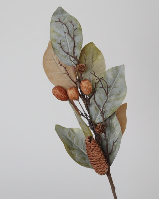 Magnolia Pinecone and Nut Stem 32"